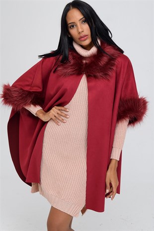 Forum Fashion P013 Serena Yakası Kürklü Süet Panço